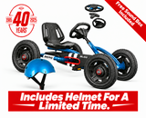 BERG Buddy Classic Blue go-kart with a kiddimoto blue helmet, includes helmet for a limited time