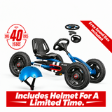 BERG Buddy Classic Blue go-kart with a kiddimoto blue helmet, includes helmet for a limited time